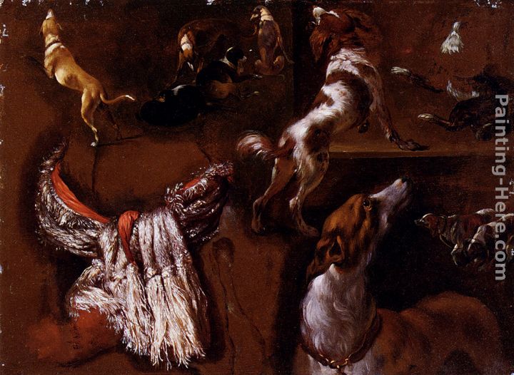 Studies Of Spaniels And Whippets, And A Study Of A White Headdress painting - Hyacinthe Rigaud Studies Of Spaniels And Whippets, And A Study Of A White Headdress art painting